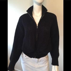 VTG Malo black cotton open weave zipper cardigan w/front pockets